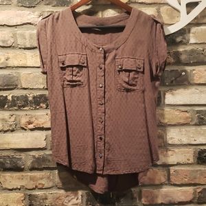 Brown Cap/sleeveless Button Up Blouse